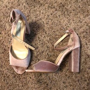 Betsey Johnson pink velvet block heeled sandals